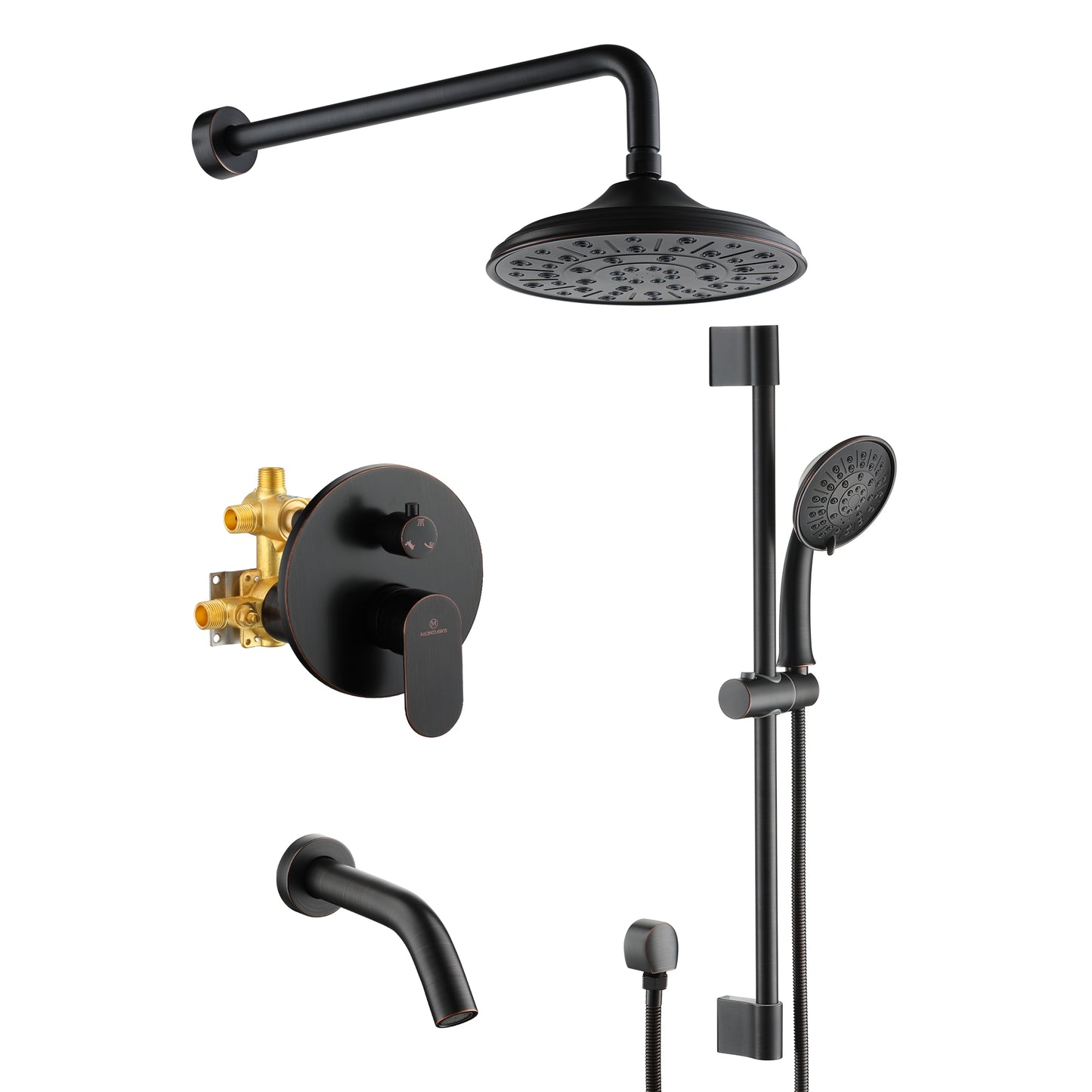 Mondawe Retro Series 3-Spray Patterns with 1.8 GPM 8 in. Rain Wall Mount Dual Shower Heads with Handheld and Spout in Brushed Nickel/ Black/ Bronze/ Gold