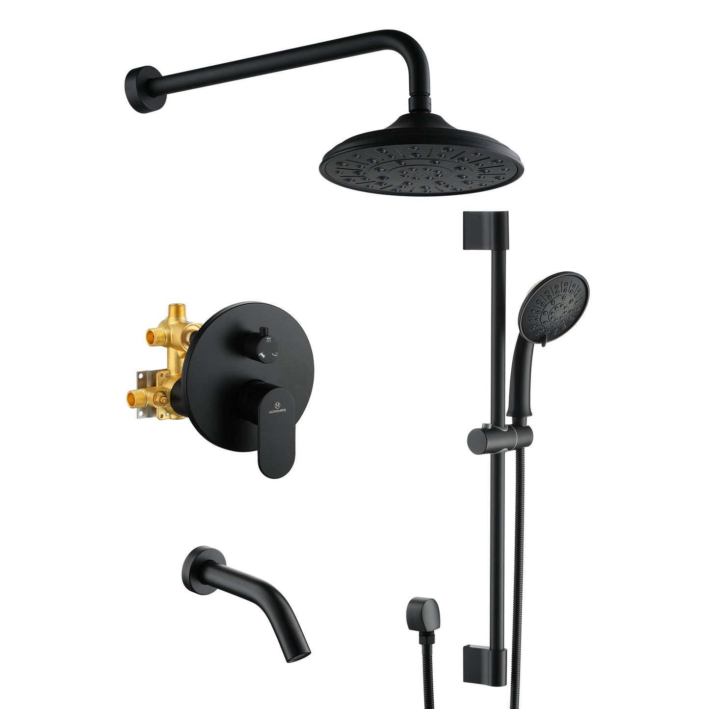 Mondawe Retro Series 3-Spray Patterns with 1.8 GPM 8 in. Rain Wall Mount Dual Shower Heads with Handheld and Spout in Brushed Nickel/ Black/ Bronze/ Gold