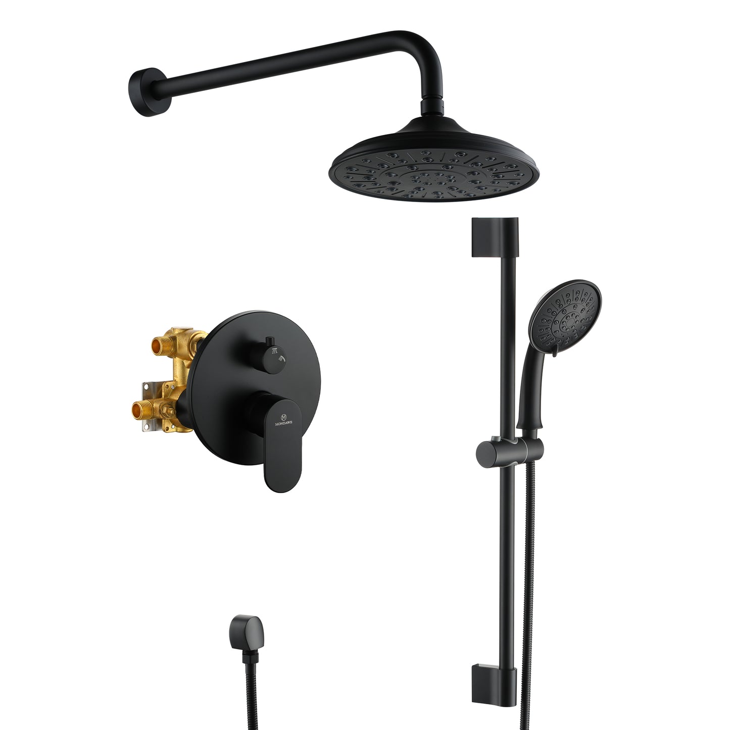 Mondawe Retro Series 2-Spray Patterns with 1.8 GPM 8 in. Rain Wall Mount Dual Shower Heads with Handheld and Spout in Brushed Nickel/ Black/ Bronze/Brushed Gold