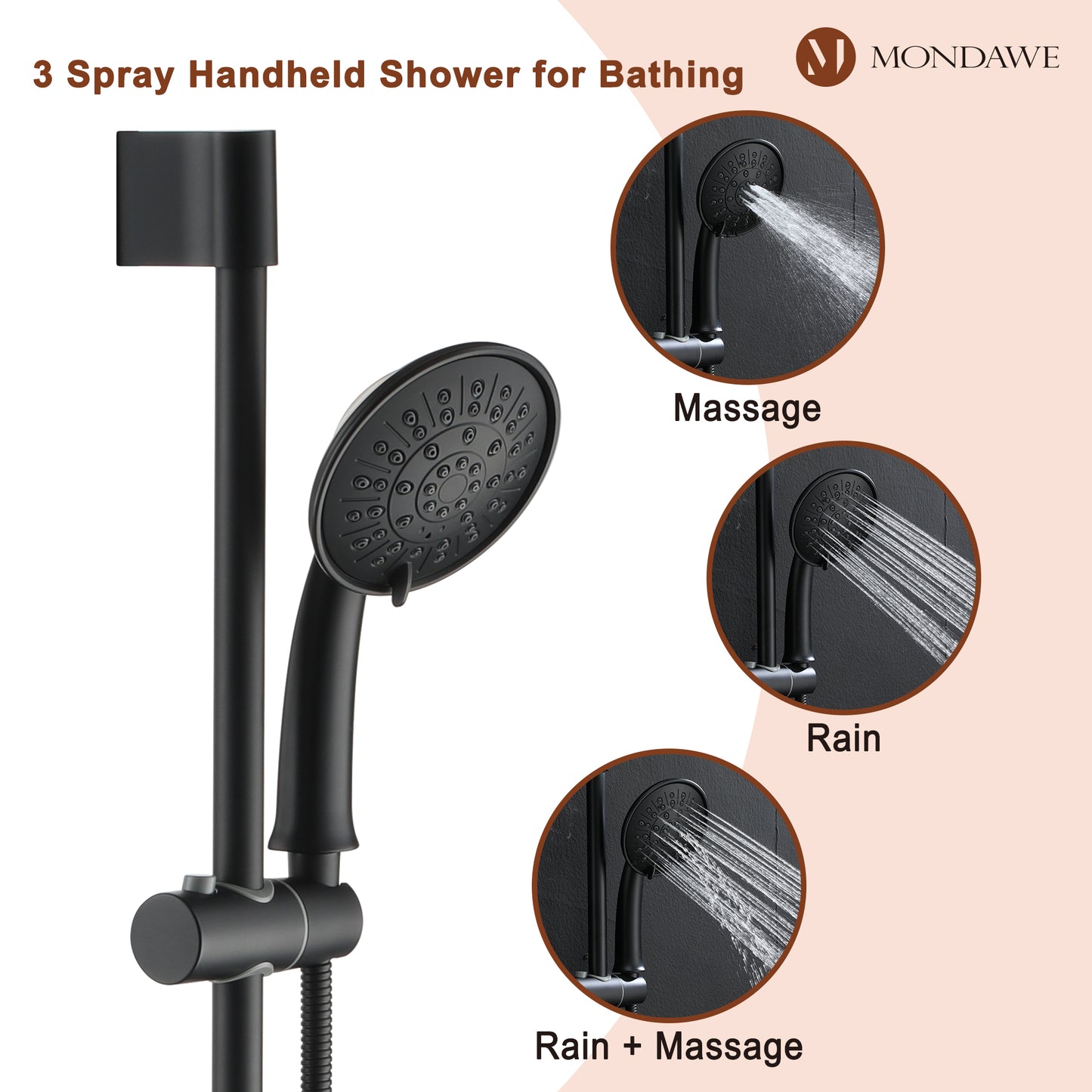 Mondawe Retro Series 3-Spray Patterns with 1.8 GPM 8 in. Rain Wall Mount Dual Shower Heads with Handheld and Spout in Brushed Nickel/ Black/ Bronze/ Gold