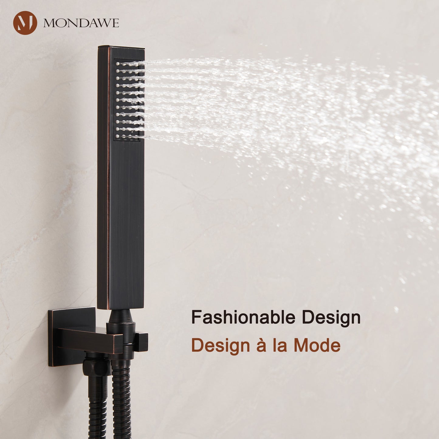 Mondawe 2 Functions Wall Mount Square Complete Shower System with 2.5 GPM 10 in Black/Rose Gold