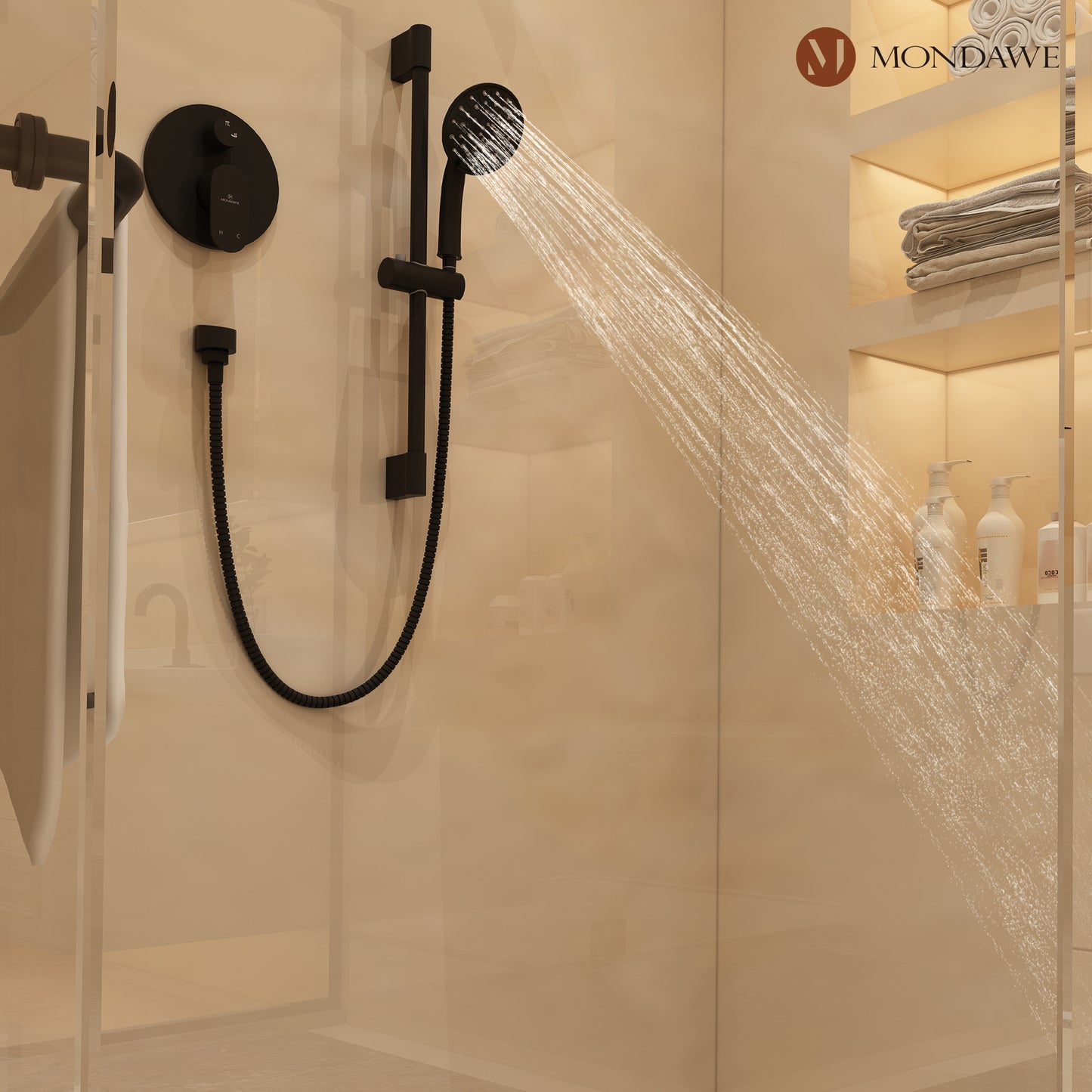 Mondawe Retro Series 2-Spray Patterns with 1.8 GPM 8 in. Rain Wall Mount Dual Shower Heads with Handheld and Spout in Brushed Nickel/ Black/ Bronze/Brushed Gold