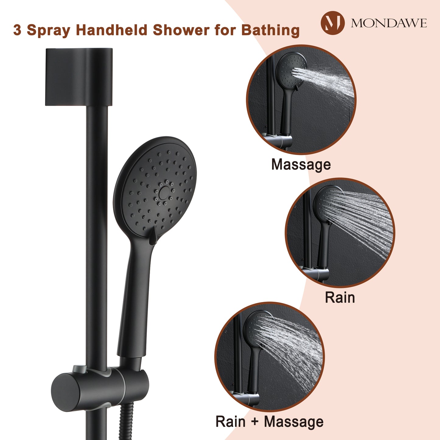 Mondawe Retro Series 3-Spray Patterns with 1.8 GPM 9 in. Rain Wall Mount Dual Shower Heads with Handheld and Spout in Brushed Nickel/ Black/ Bronze/Brushed Gold