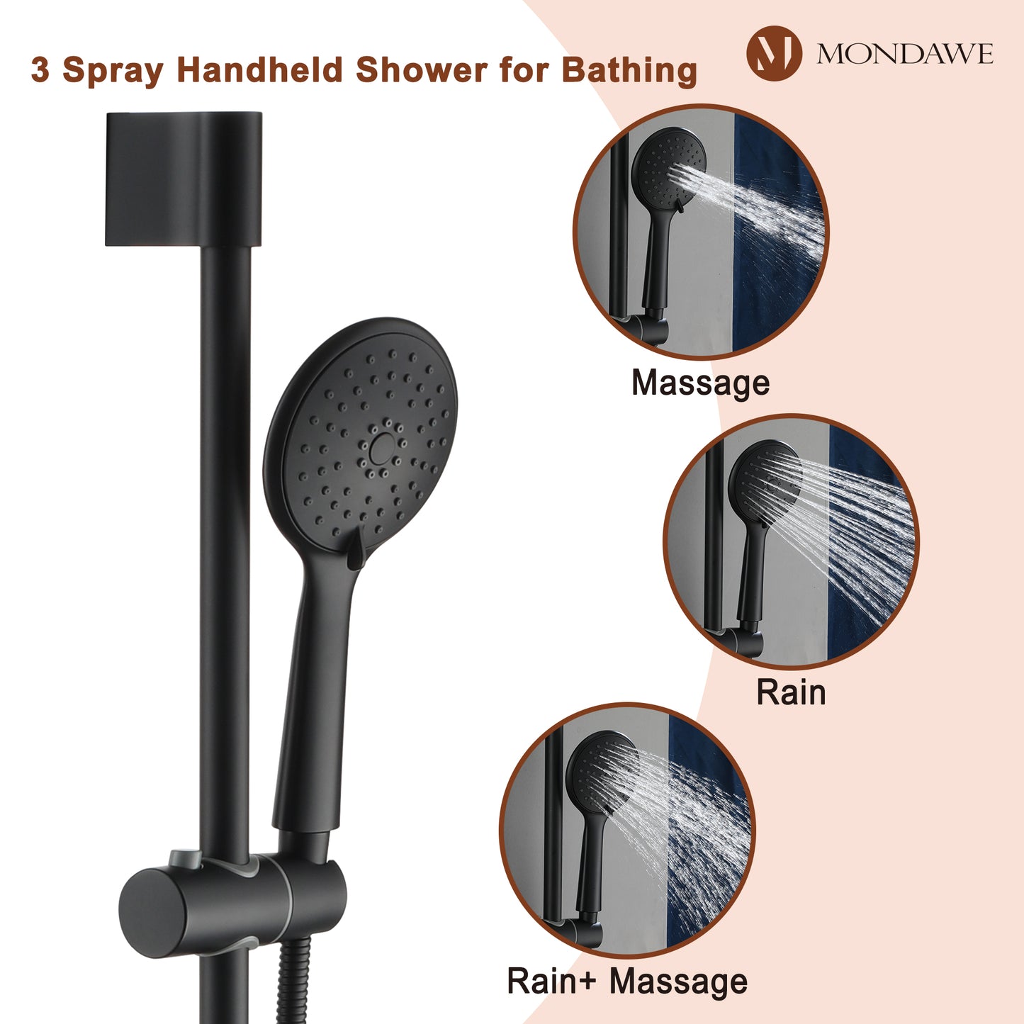 Mondawe Retro Series 2-Spray Patterns with 1.8 GPM 9 in. Rain Wall Mount Dual Shower Heads with Handheld and Spout in Brushed Nickel/ Black/ Bronze/Brushed Gold