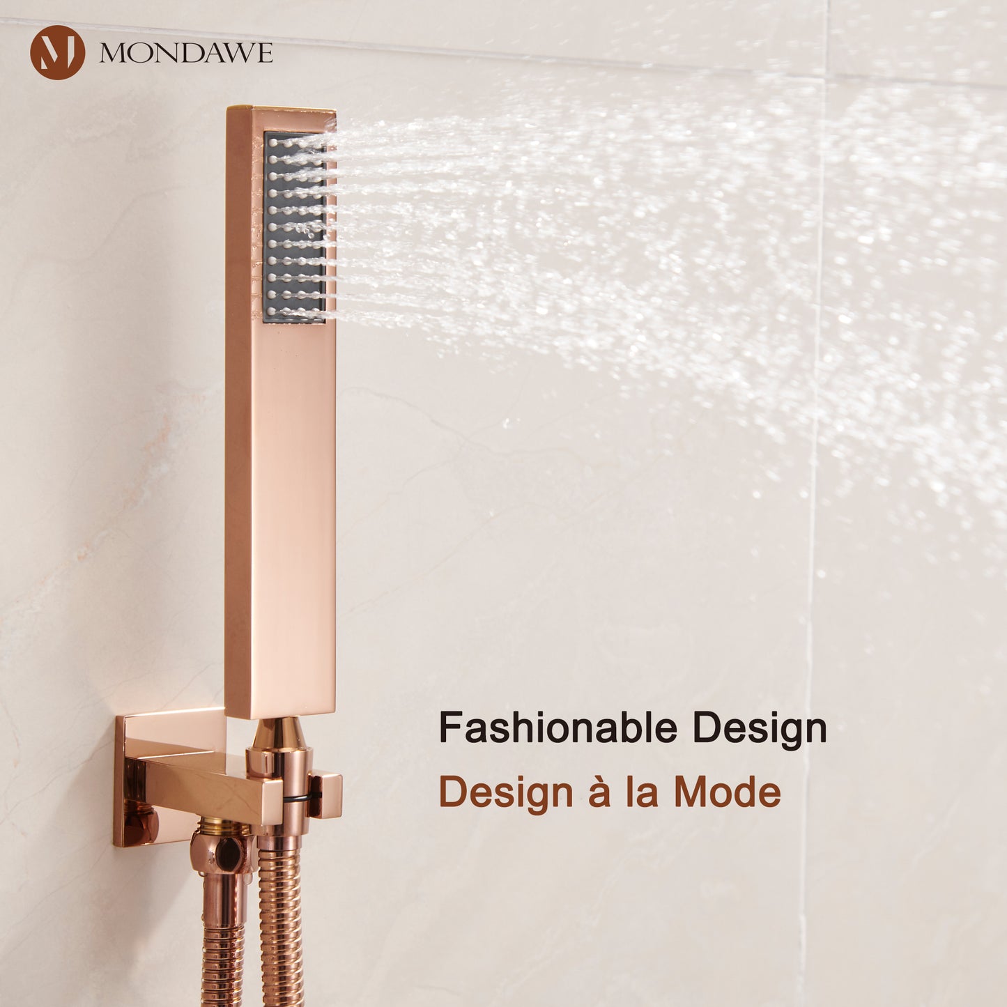 Mondawe 2 Functions Wall Mount Square Complete Shower System with 2.5 GPM 10 in Black/Rose Gold