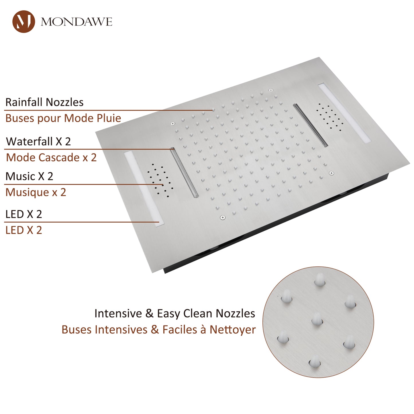 Mondawe Luxury 4-Way Thermostatic Shower System with LED and Music Player