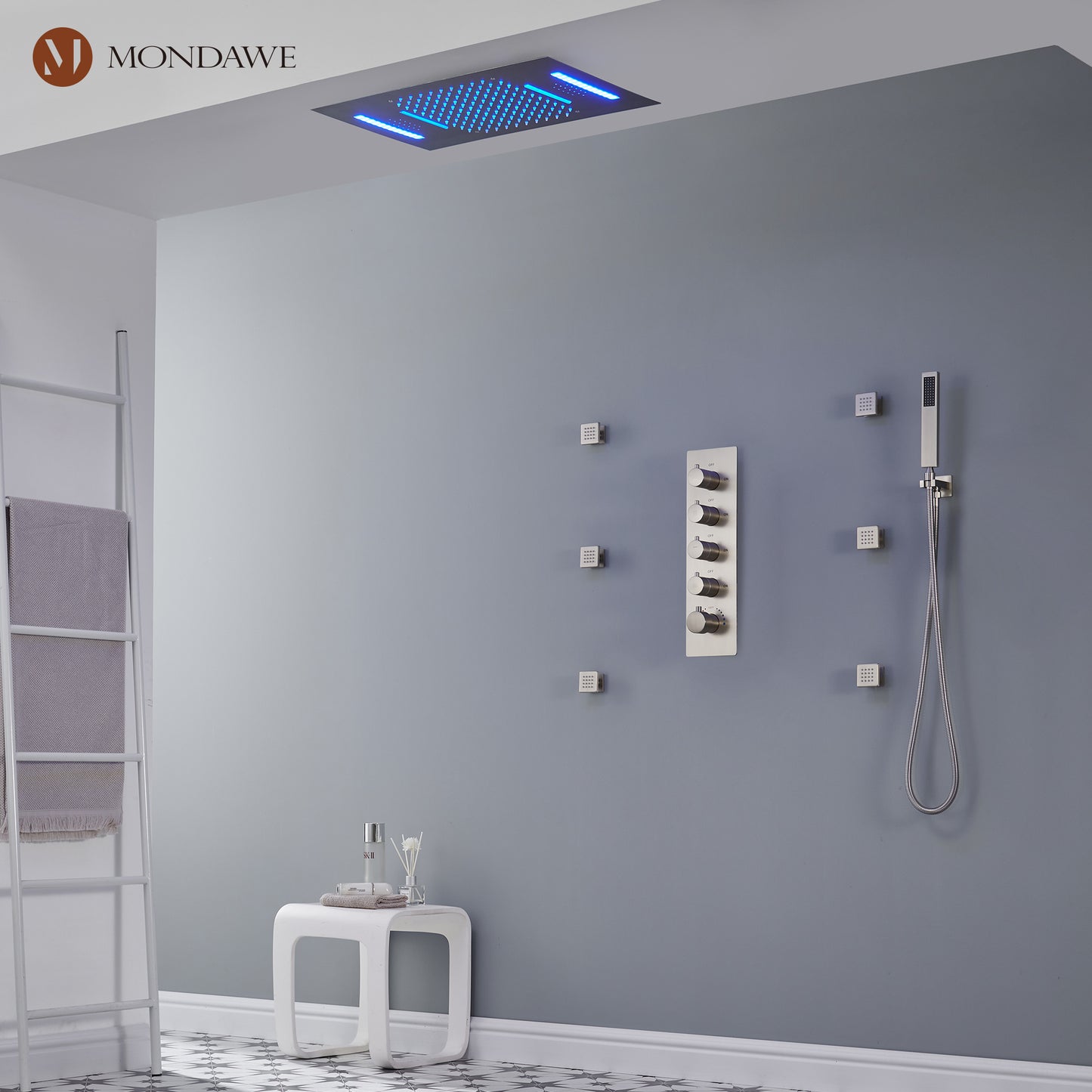 Mondawe Luxury 4-Way Thermostatic Shower System with LED and Music Player