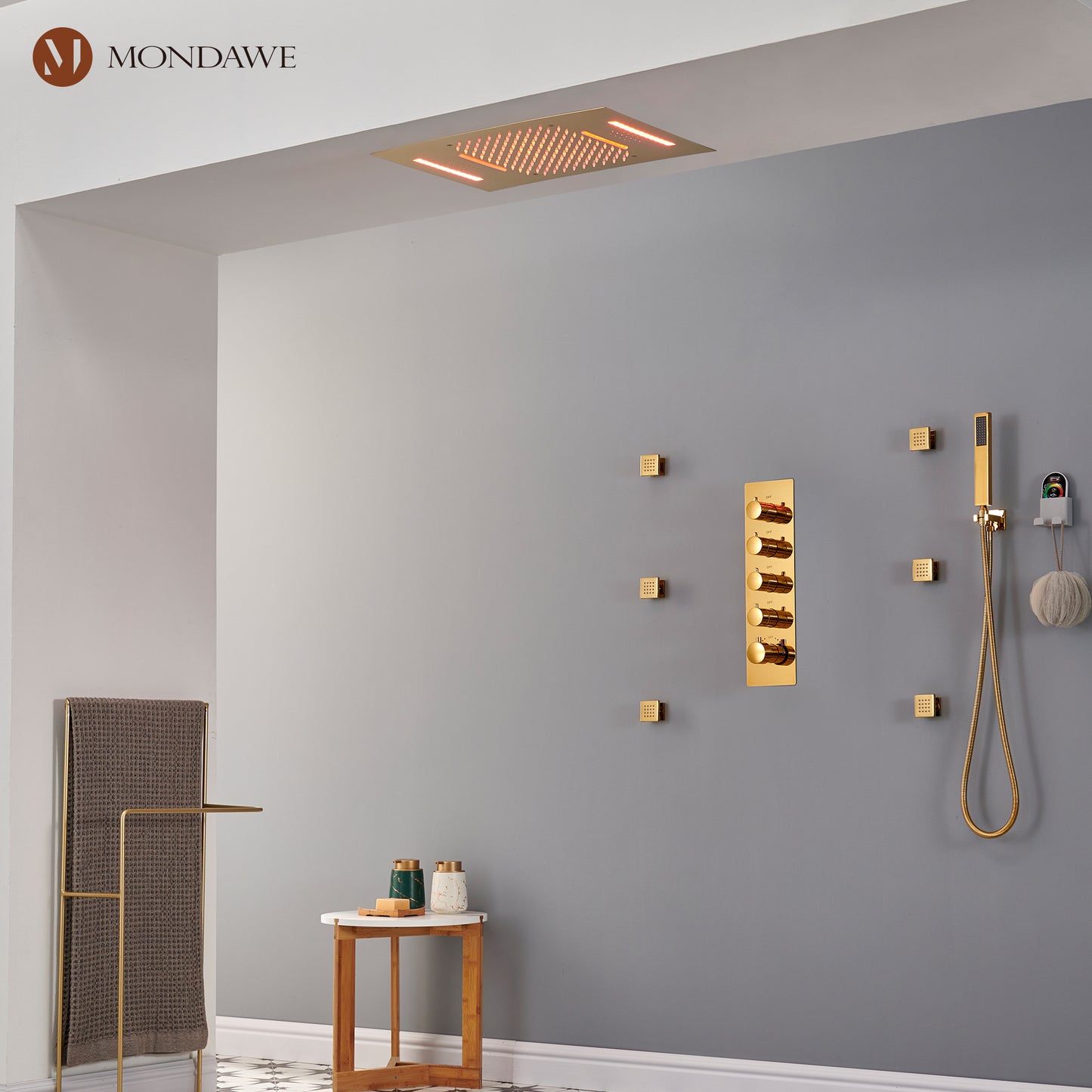 Mondawe Luxury 4-Way Thermostatic Shower System with LED and Music Player