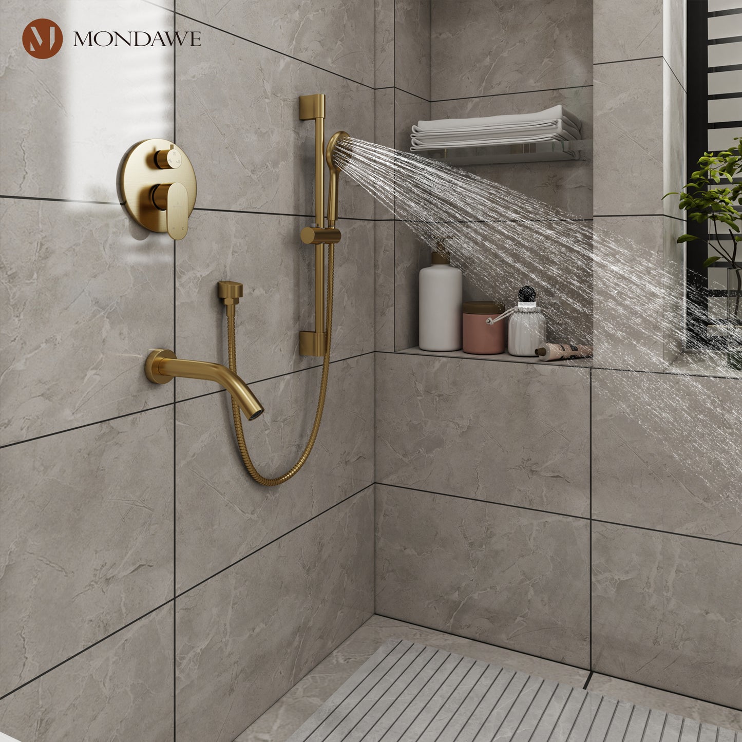 Mondawe Retro Series 3-Spray Patterns with 1.8 GPM 9 in. Rain Wall Mount Dual Shower Heads with Handheld and Spout in Brushed Nickel/ Black/ Bronze/Brushed Gold