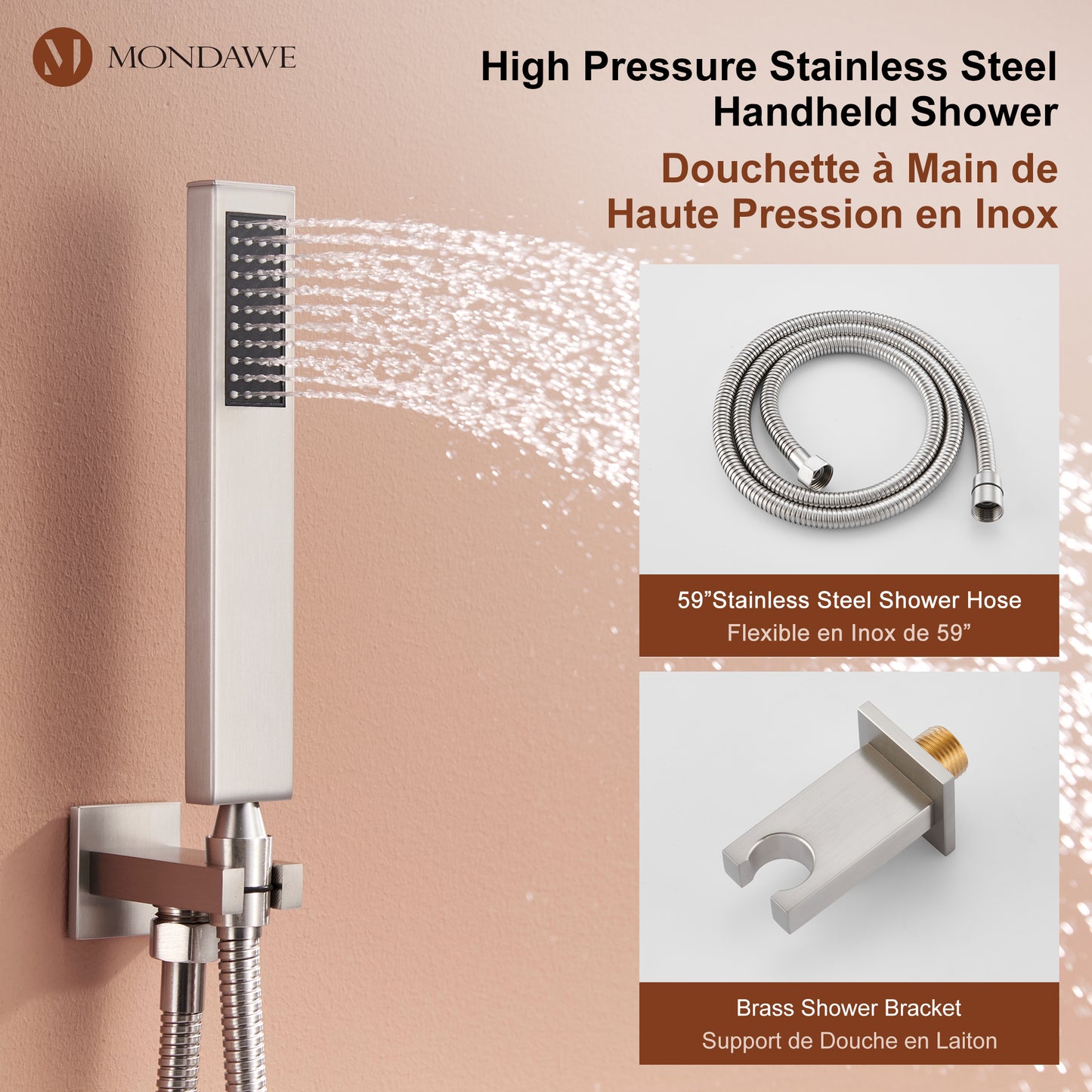 Mondawe Celling Mount Thermostatic Rain Shower System with Handheld Shower, Wall Body Jets and Digital Display