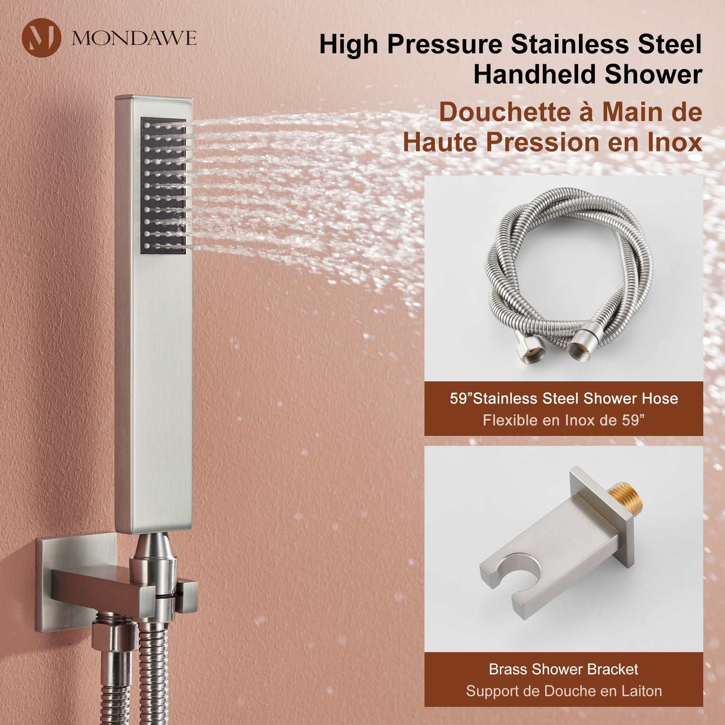 Mondawe Wall Mount Thermostatic Rain Shower Head System with Body Sprayers Handheld Shower and Digital Display