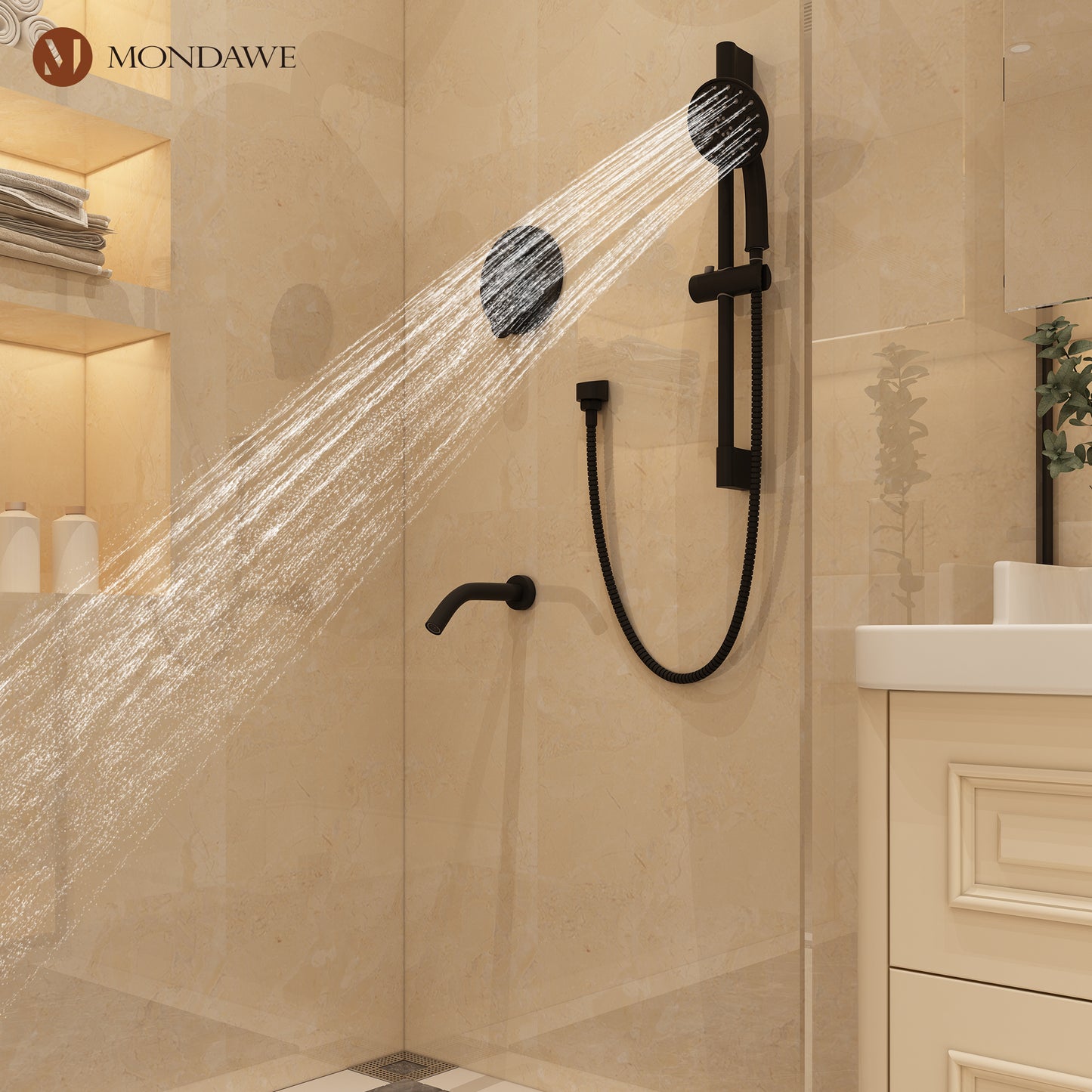 Mondawe Retro Series 3-Spray Patterns with 1.8 GPM 8 in. Rain Wall Mount Dual Shower Heads with Handheld and Spout in Brushed Nickel/ Black/ Bronze/ Gold