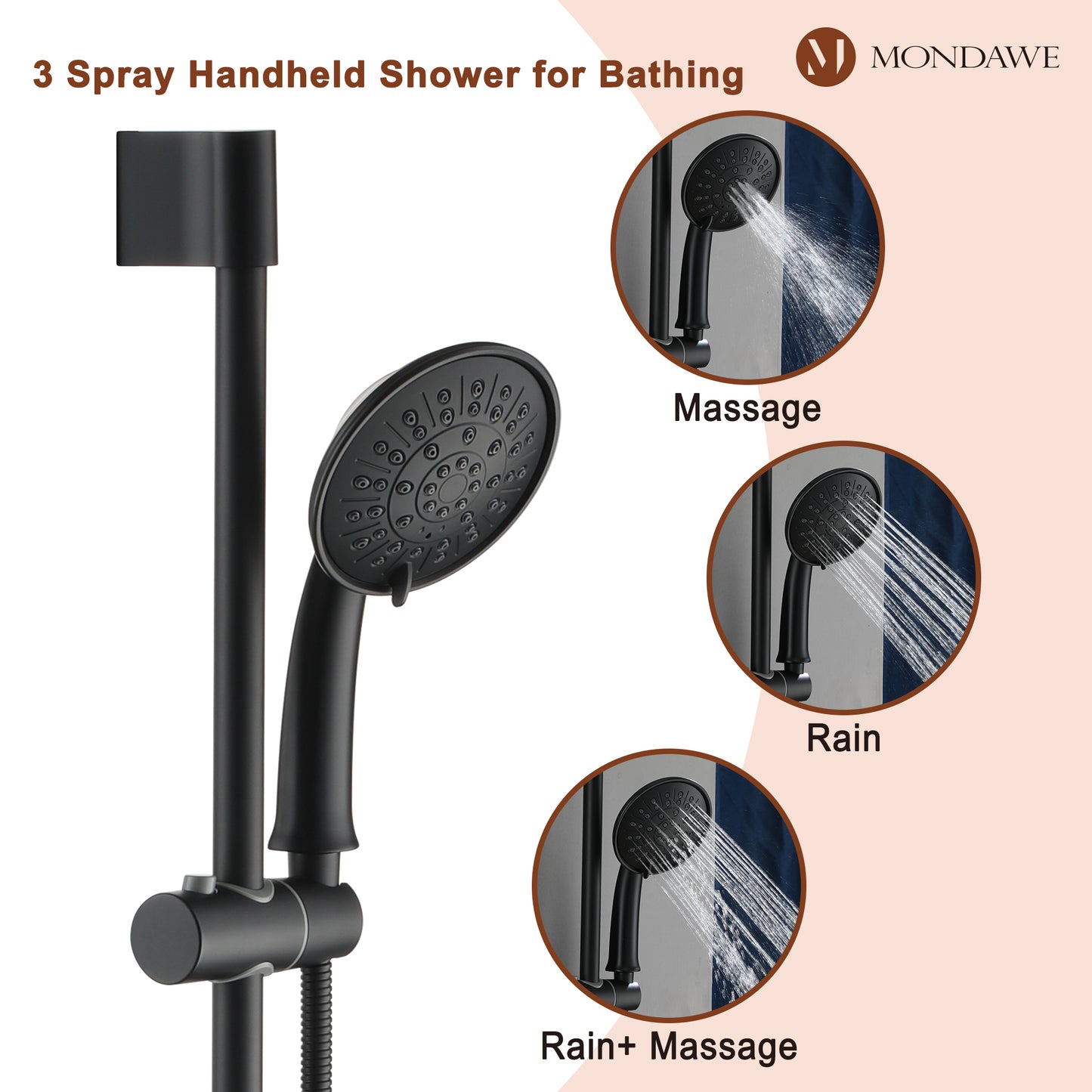 Mondawe Retro Series 2-Spray Patterns with 1.8 GPM 8 in. Rain Wall Mount Dual Shower Heads with Handheld and Spout in Brushed Nickel/ Black/ Bronze/Brushed Gold