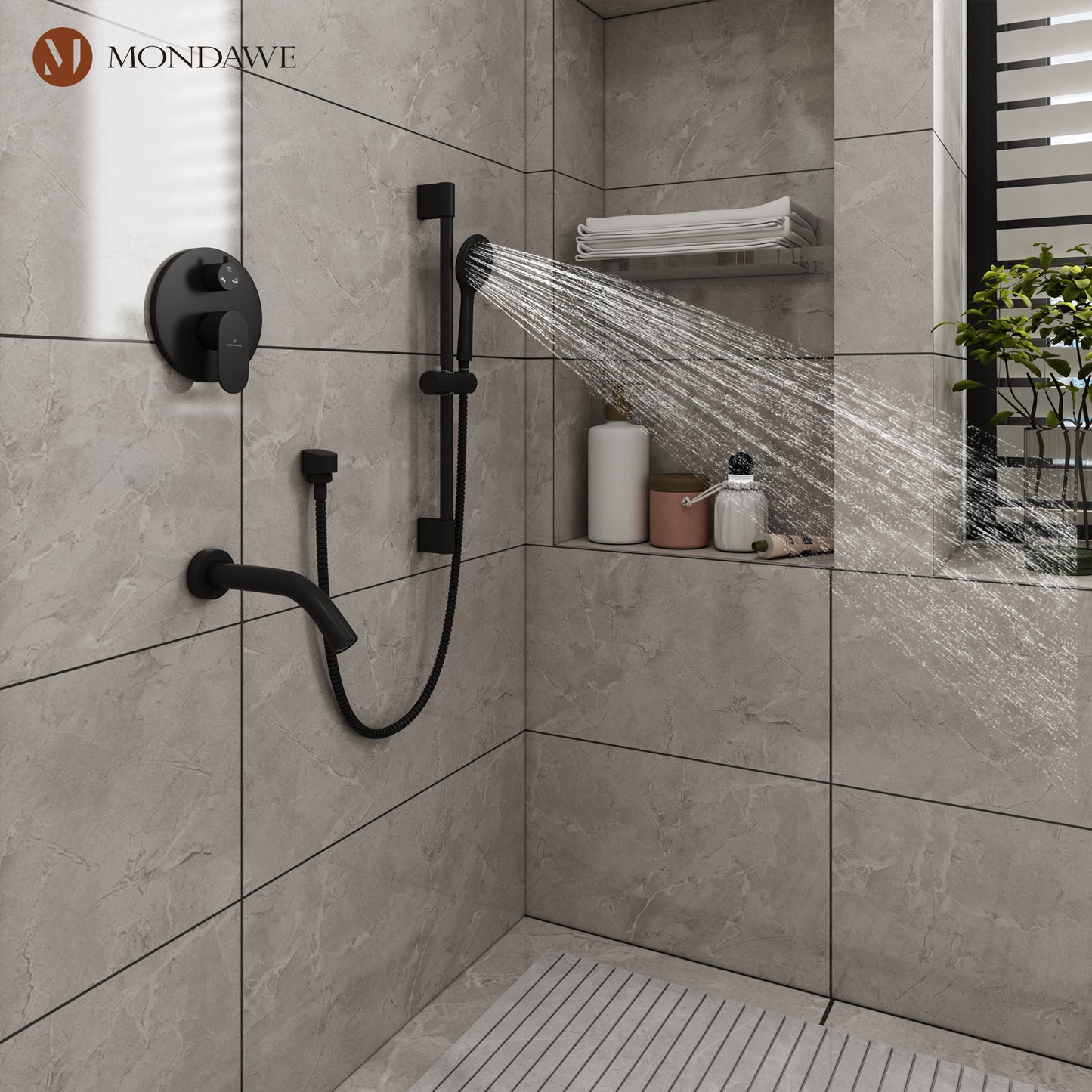 Mondawe Retro Series 3-Spray Patterns with 1.8 GPM 9 in. Rain Wall Mount Dual Shower Heads with Handheld and Spout in Brushed Nickel/ Black/ Bronze/Brushed Gold