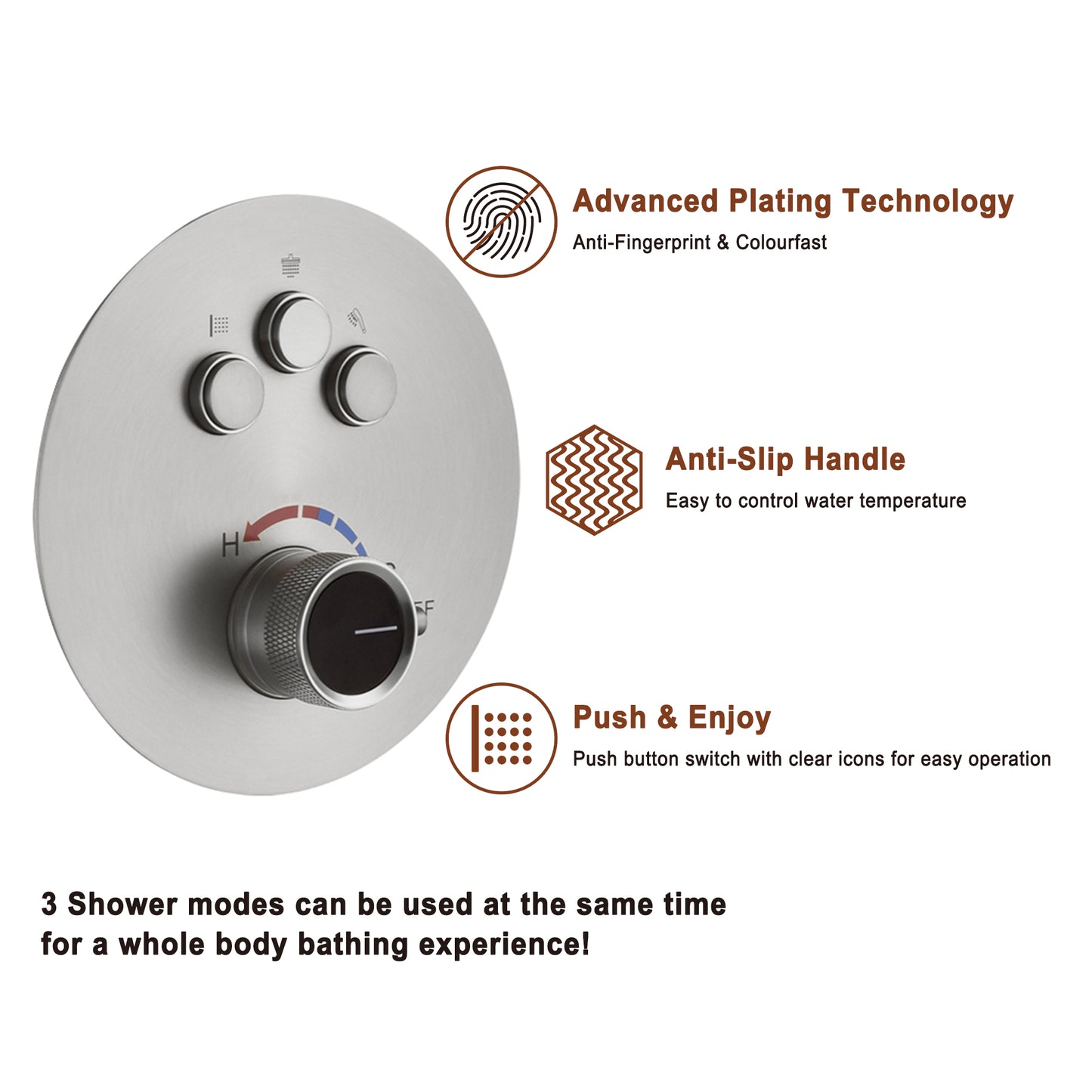 Mondawe Round Shower System With Body Jet,12 inch Wall Mounted High-Pressure Rainfall Shower Head Handheld and 6 pcs Body Sprays,Rain Shower Mixer Combo Set