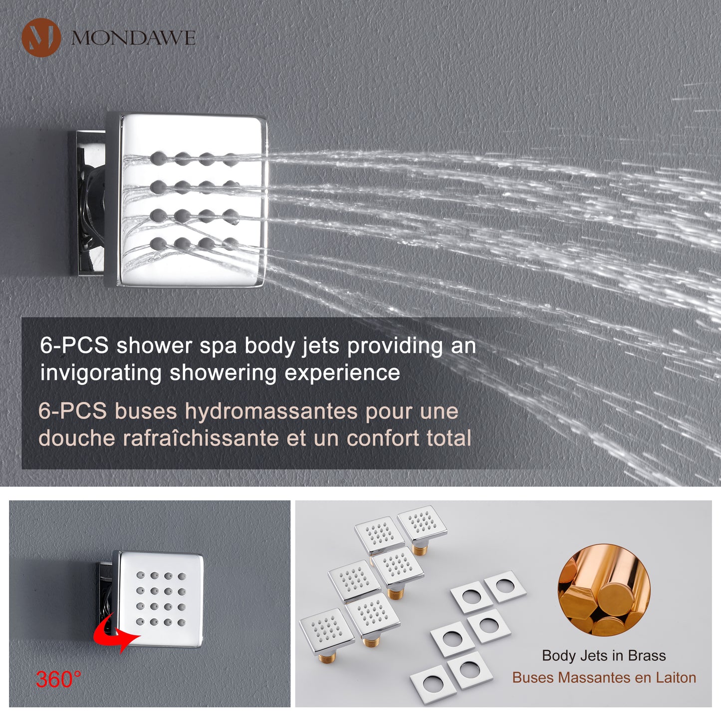 Mondawe Luxury 4-Way Thermostatic Shower System with LED and Music Player