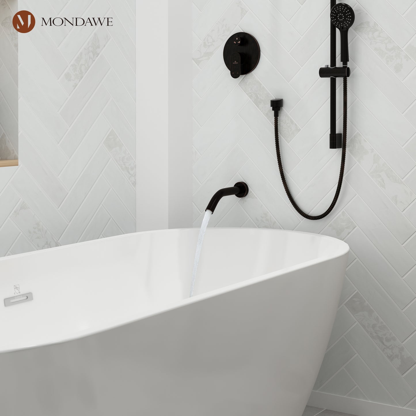 Mondawe Retro Series 3-Spray Patterns with 1.8 GPM 9 in. Rain Wall Mount Dual Shower Heads with Handheld and Spout in Brushed Nickel/ Black/ Bronze/Brushed Gold