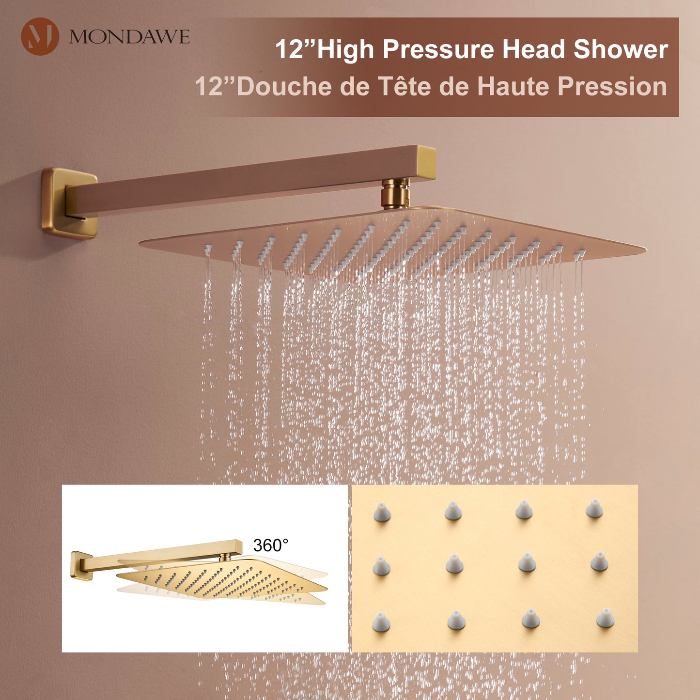 Mondawe Wall Mount Thermostatic Rain Shower Head System with Body Sprayers Handheld Shower and Digital Display