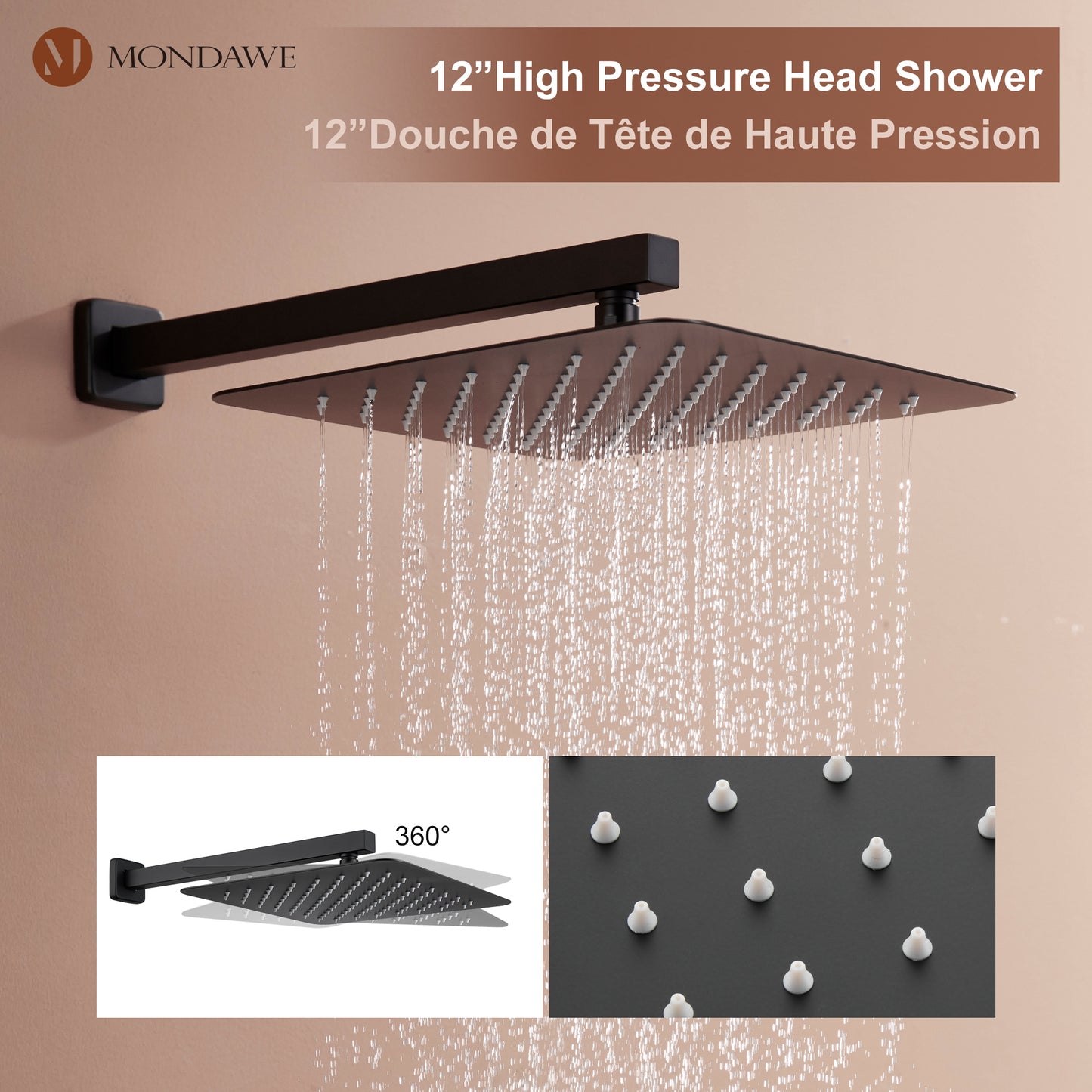 Mondawe Wall Mount Thermostatic Rain Shower Head System with Body Sprayers Handheld Shower and Digital Display