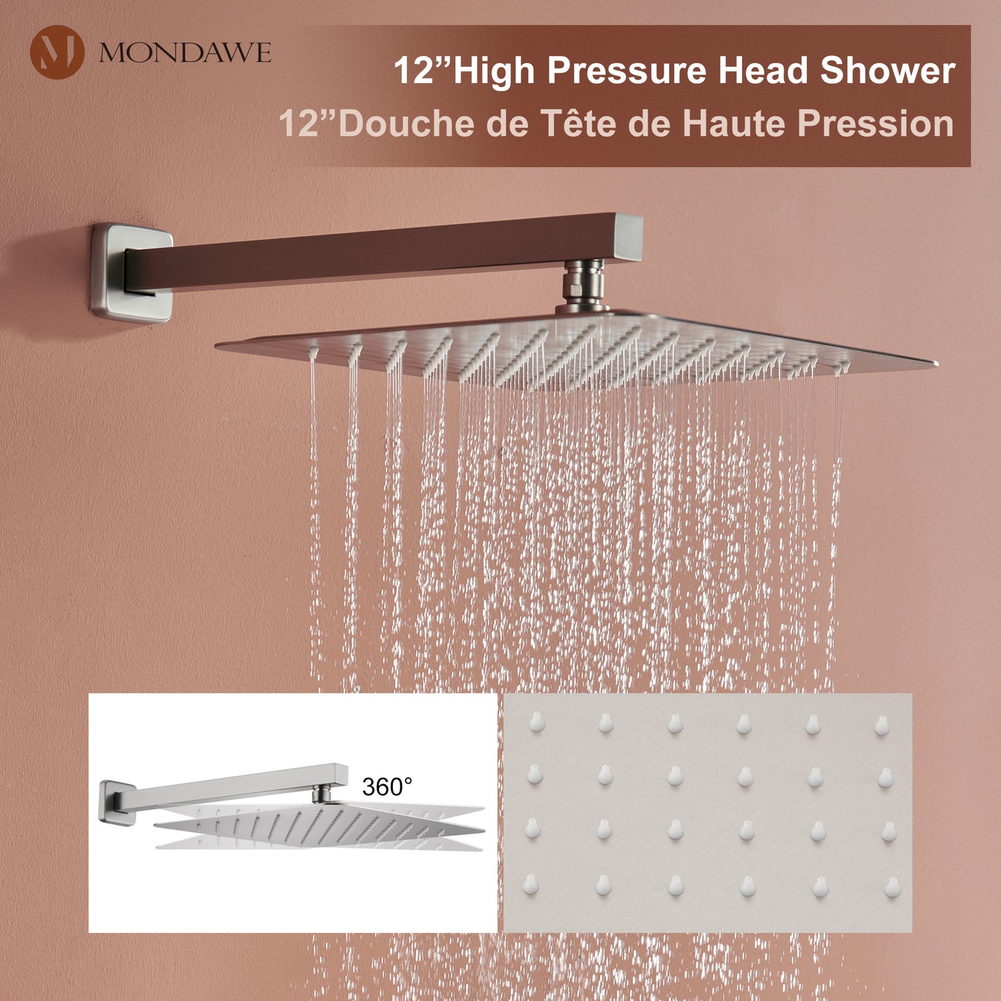 Mondawe Wall Mount Thermostatic Rain Shower Head System with Body Sprayers Handheld Shower and Digital Display