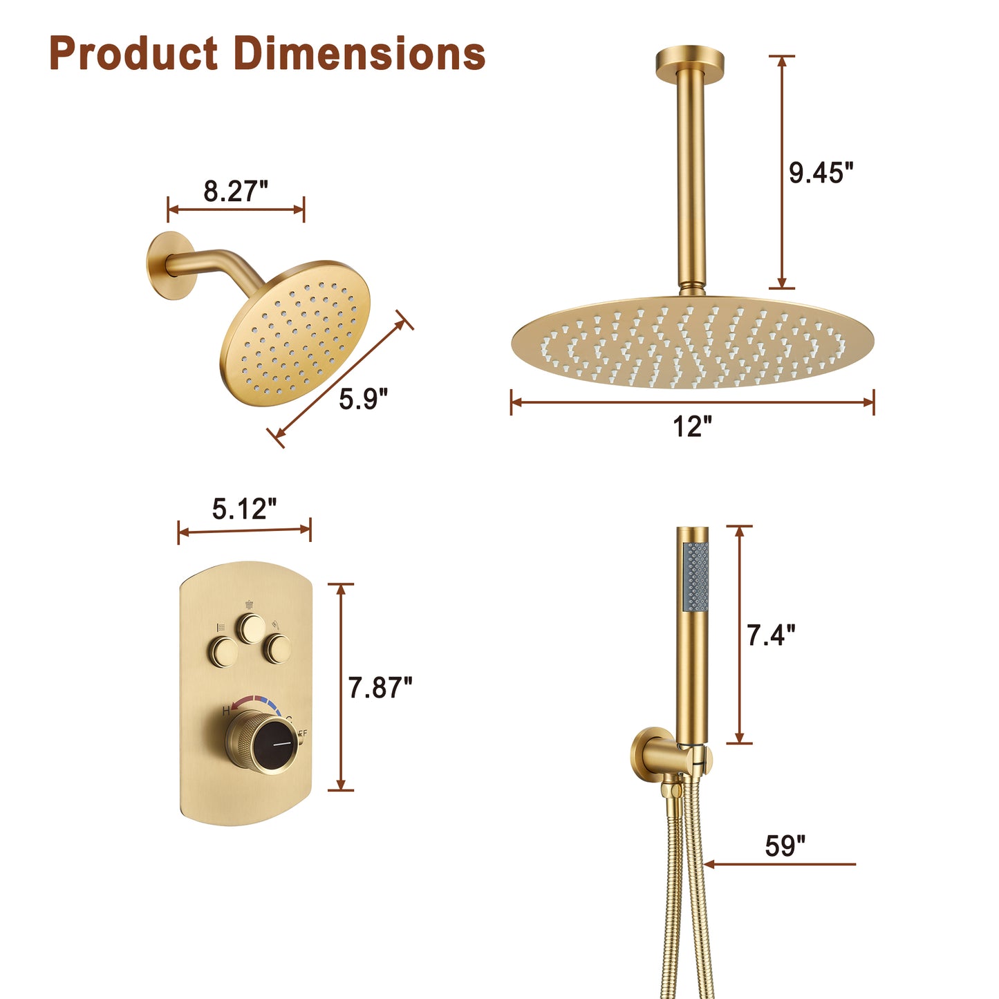 Mondawe Pressure Balanced 3-Spray Patterns 12 in. Ceiling Mounted Rainfall Dual Shower Heads with Handheld