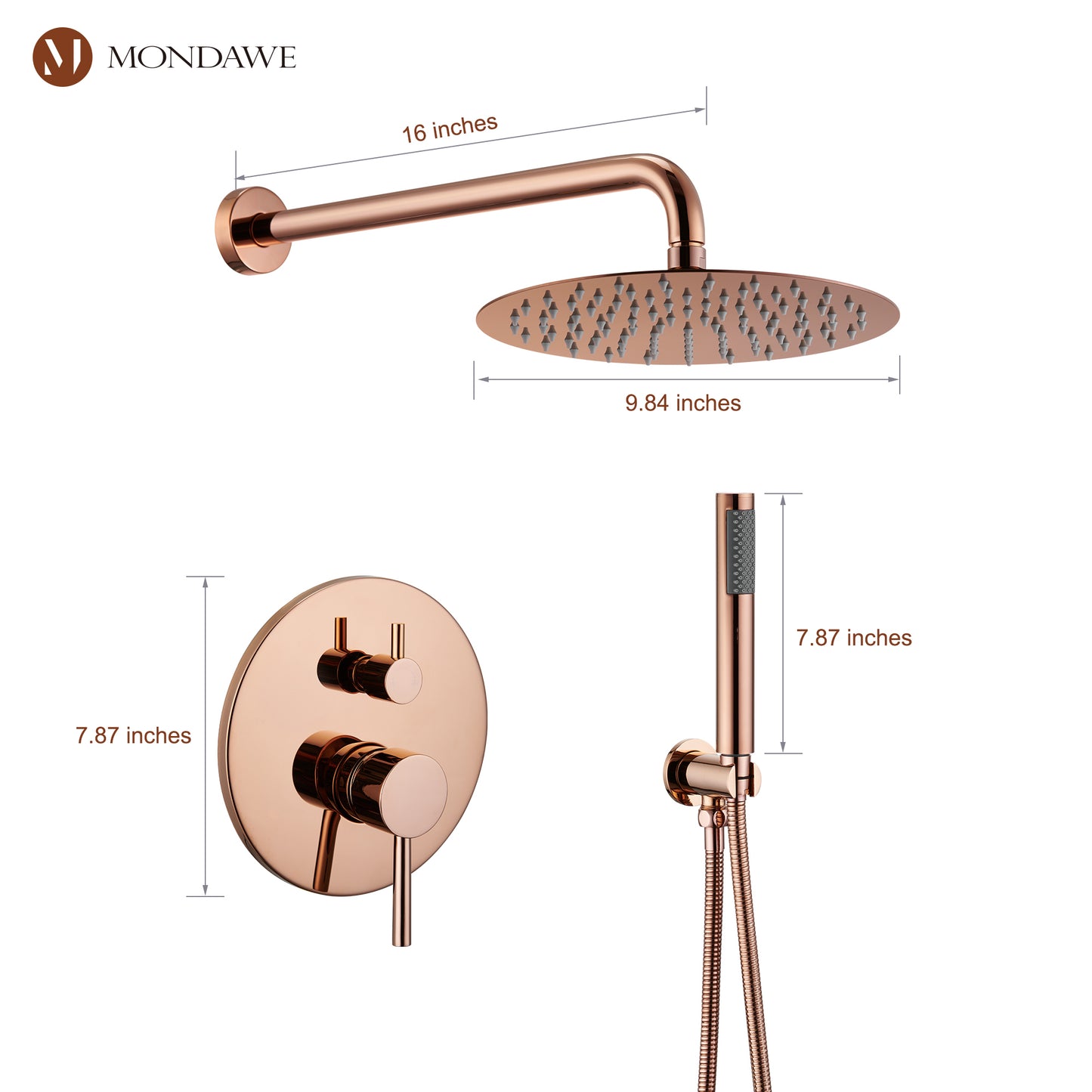 Mondawe High Pressure Round Complete Mixer Shower Head System (Rough-In Valve Included)