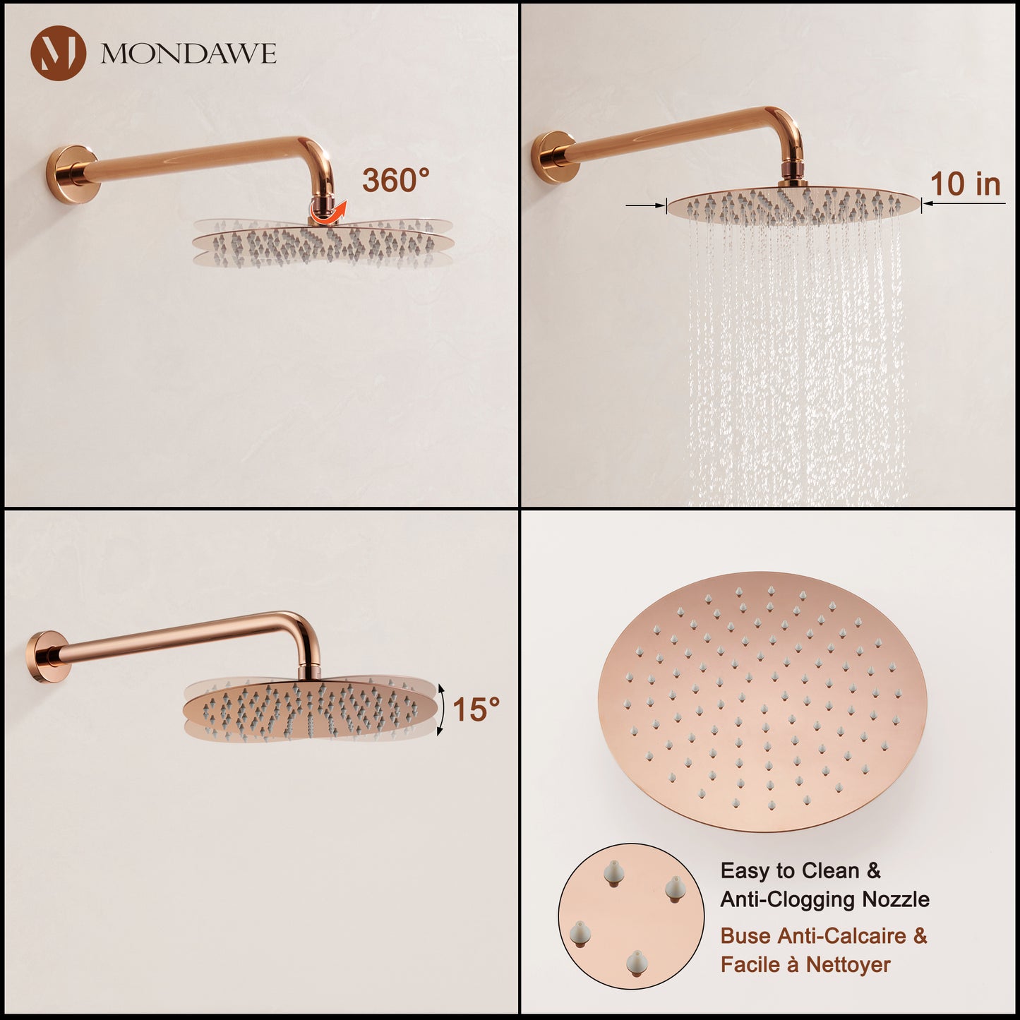 Mondawe High Pressure Round Complete Mixer Shower Head System (Rough-In Valve Included)