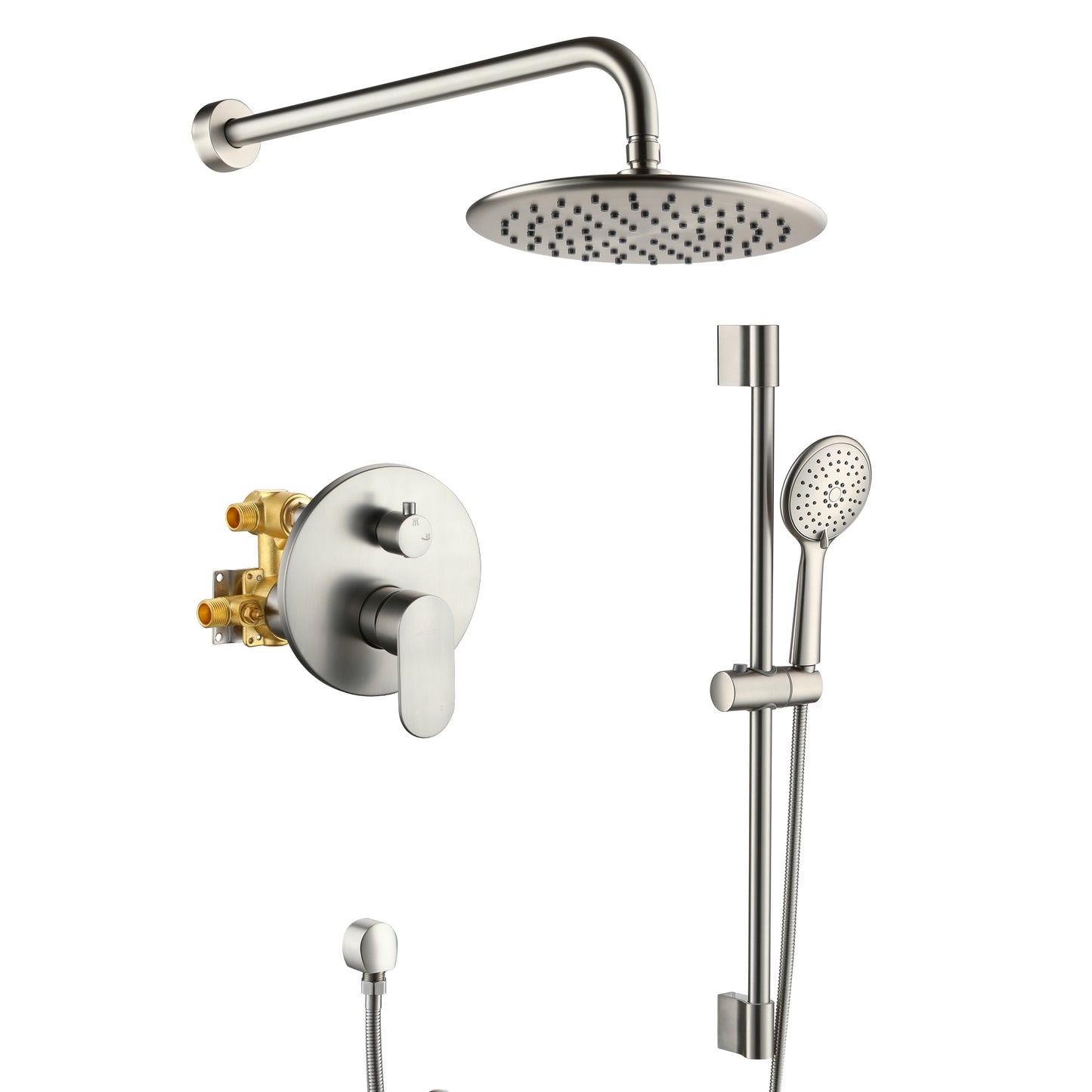 Mondawe Retro Series 2-Spray Patterns with 1.8 GPM 9 in. Rain Wall Mount Dual Shower Heads with Handheld and Spout in Brushed Nickel/ Black/ Bronze/Brushed Gold