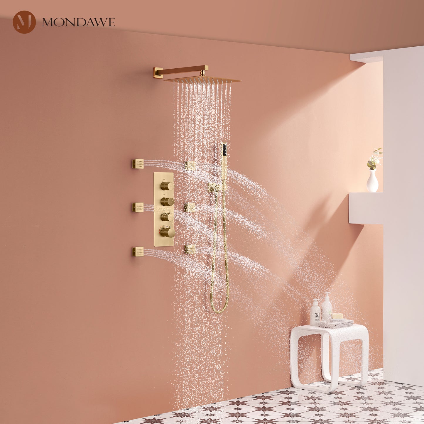 Luxury 3-Spray Patterns Thermostatic 12 in. Wall Mount Rainfall Dual Shower Heads with 6-Body Spray