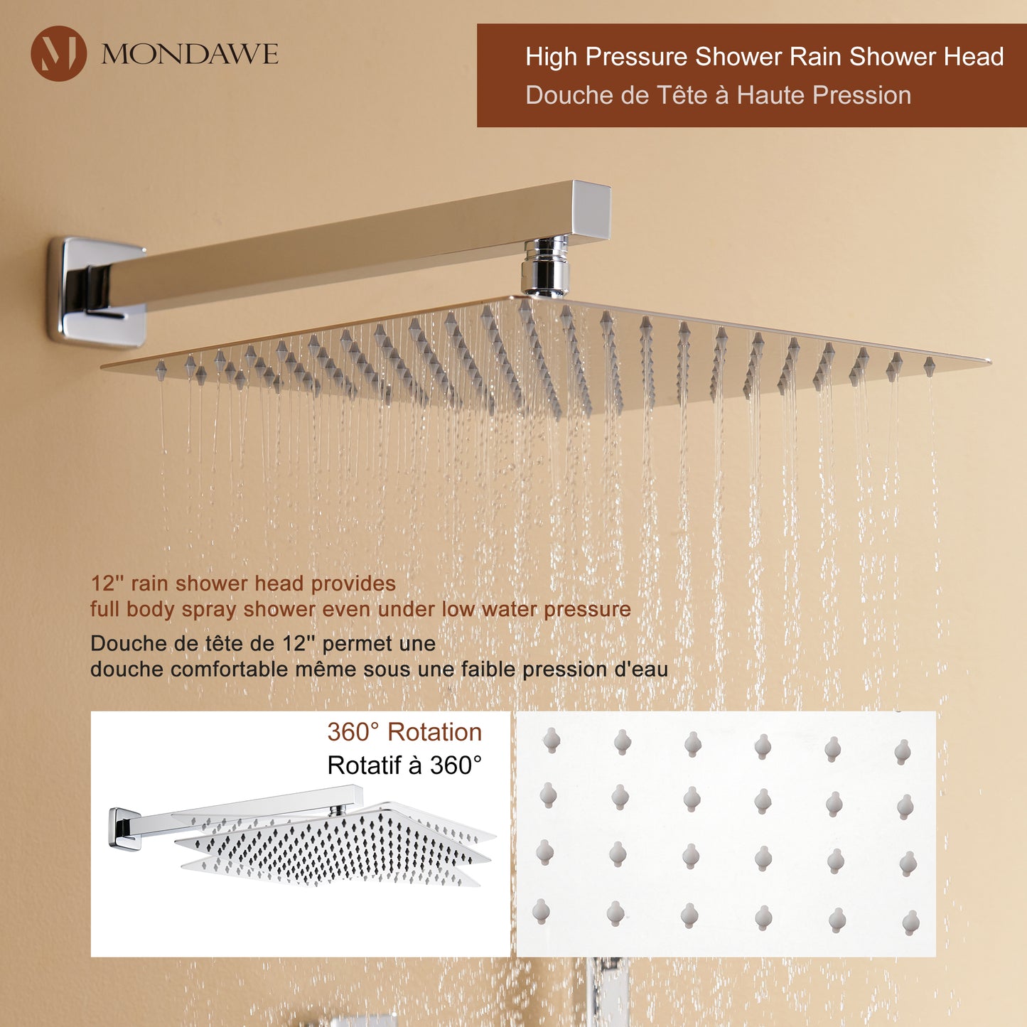 Luxury 3-Spray Patterns Thermostatic 12 in. Wall Mount Rainfall Dual Shower Heads with 6-Body Spray