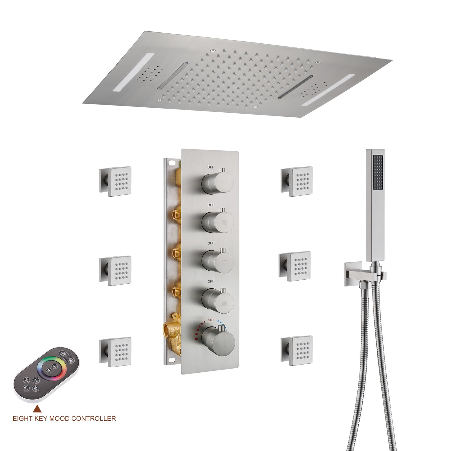 Mondawe Luxury 4-Way Thermostatic Shower System with LED and Music Player