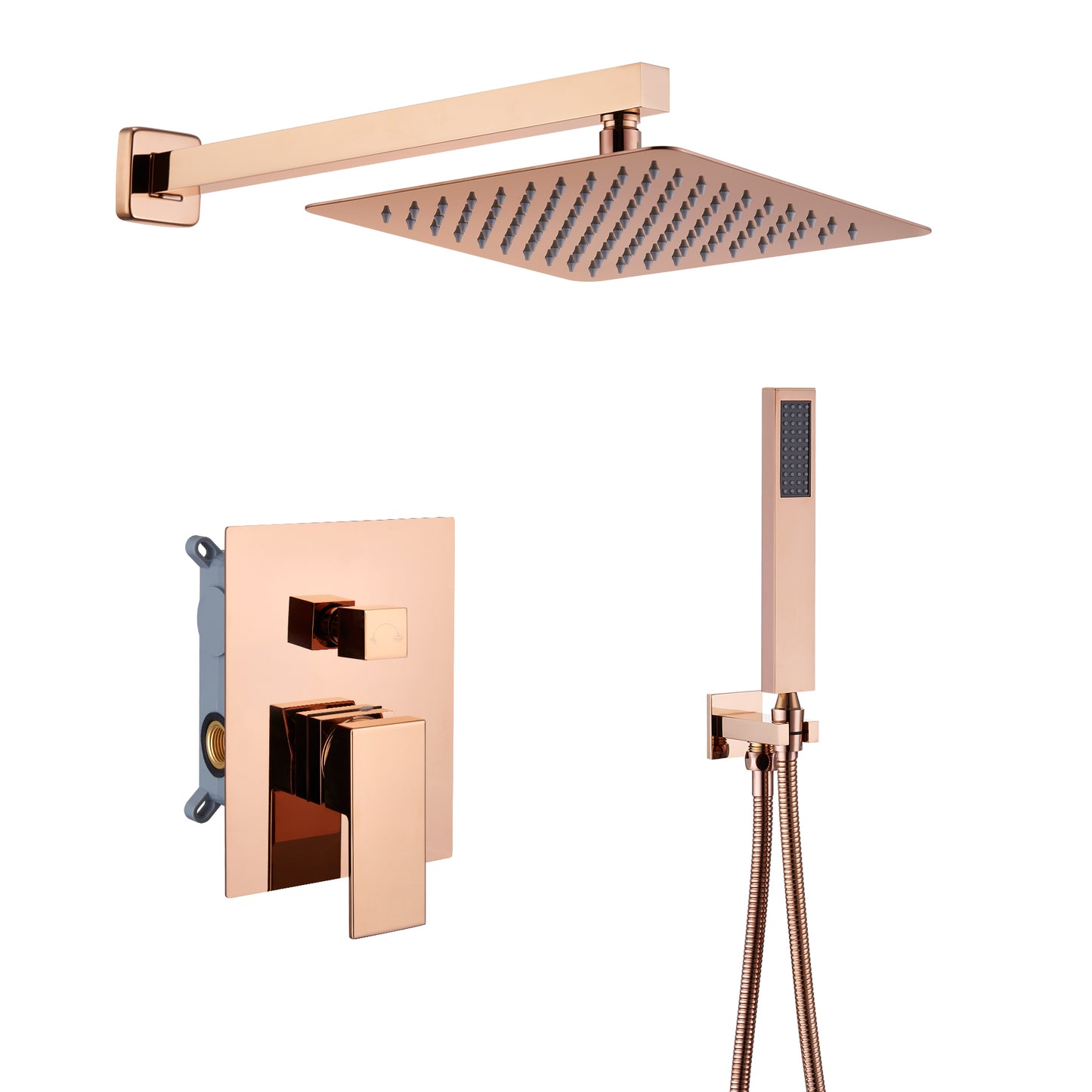 Mondawe 2 Functions Wall Mount Square Complete Shower System with 2.5 GPM 10 in Black/Rose Gold