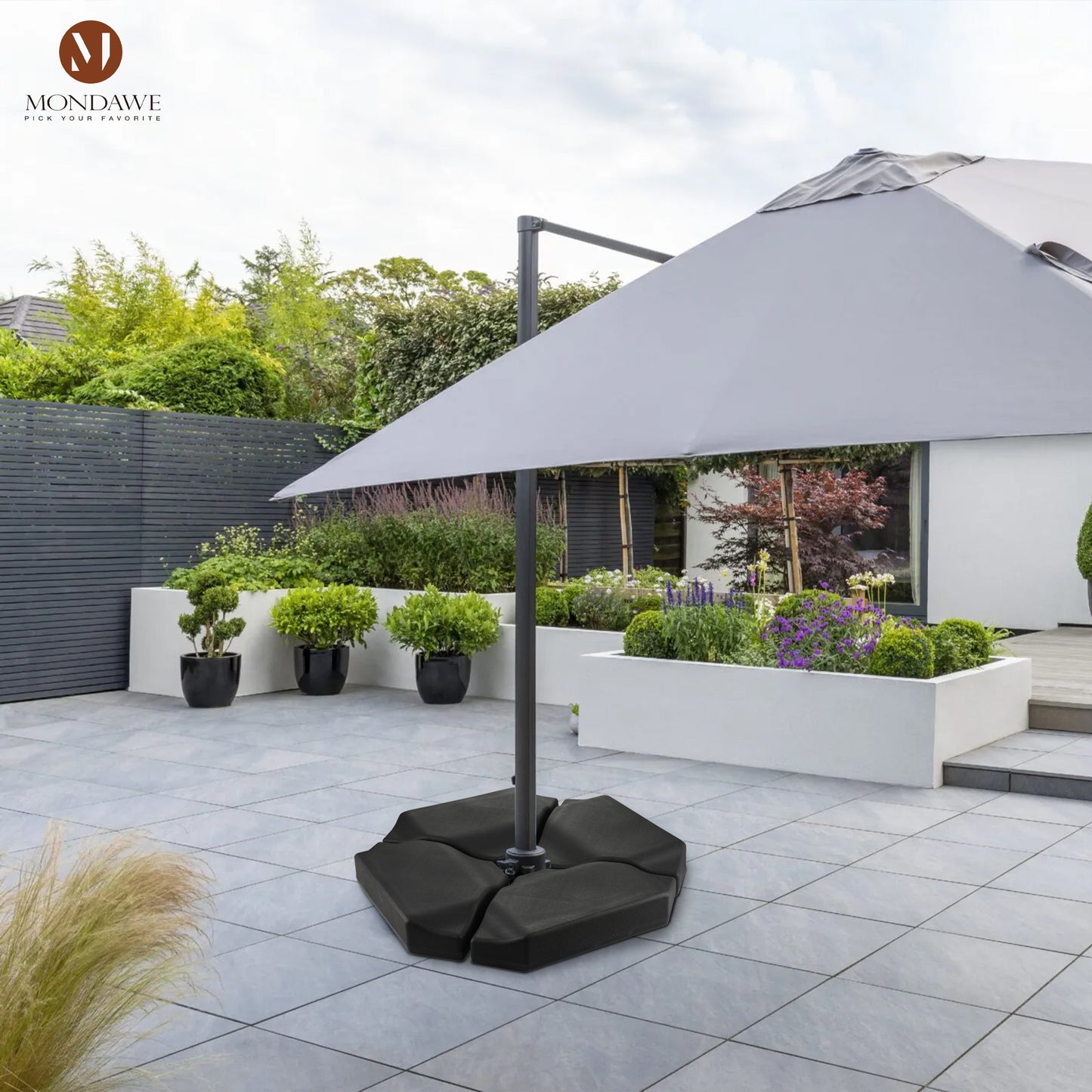 Mondawe 4PCS Rectangular Offset Umbrella Base Weighted Cantilever Heavy Duty Hanging Patio Umbrella Base