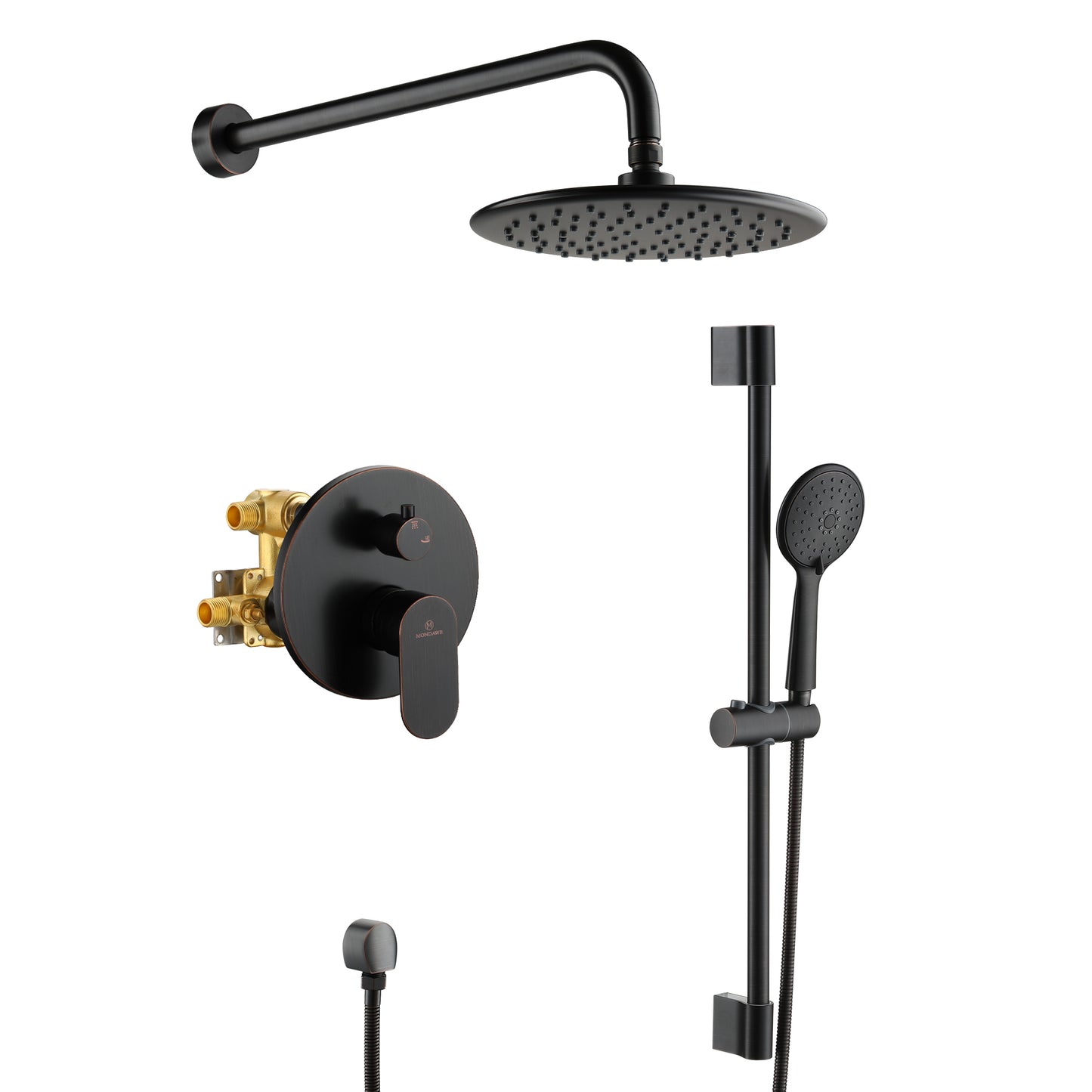 Mondawe Retro Series 2-Spray Patterns with 1.8 GPM 9 in. Rain Wall Mount Dual Shower Heads with Handheld and Spout in Brushed Nickel/ Black/ Bronze/Brushed Gold