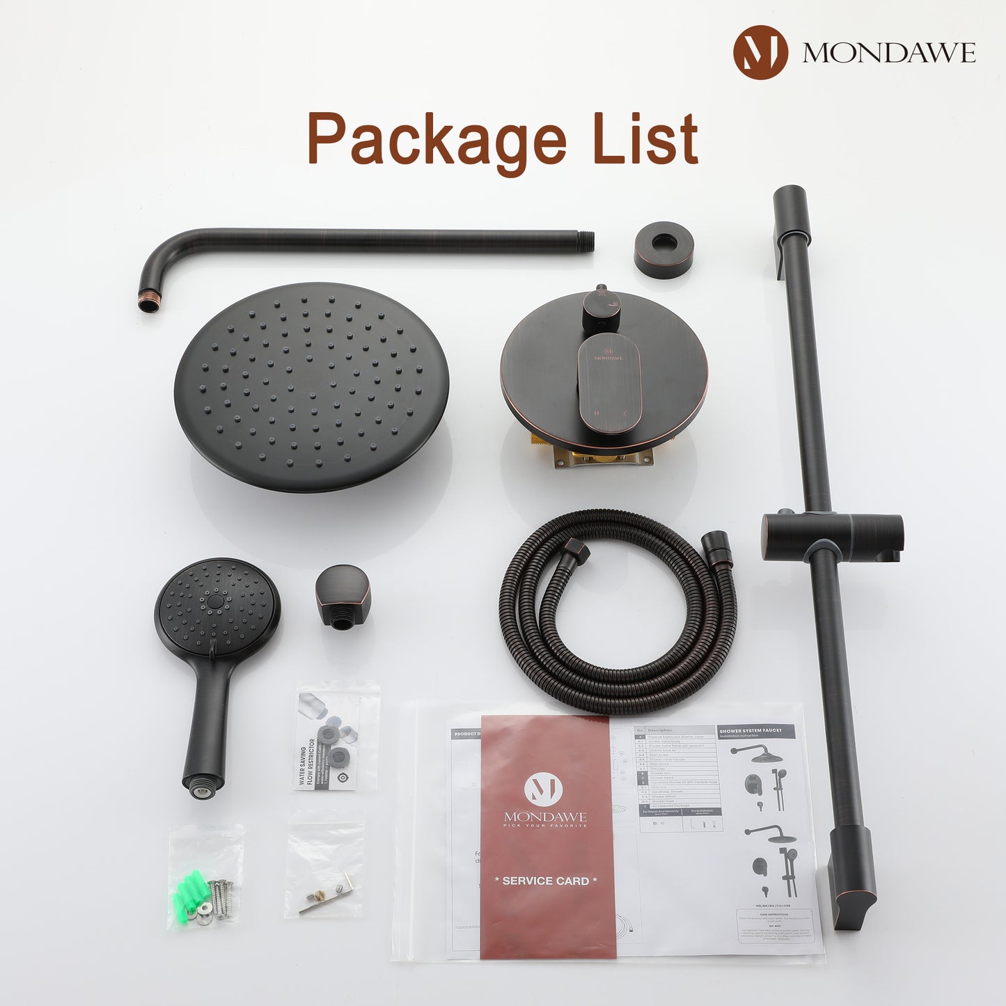 Mondawe Retro Series 2-Spray Patterns with 1.8 GPM 9 in. Rain Wall Mount Dual Shower Heads with Handheld and Spout in Brushed Nickel/ Black/ Bronze/Brushed Gold