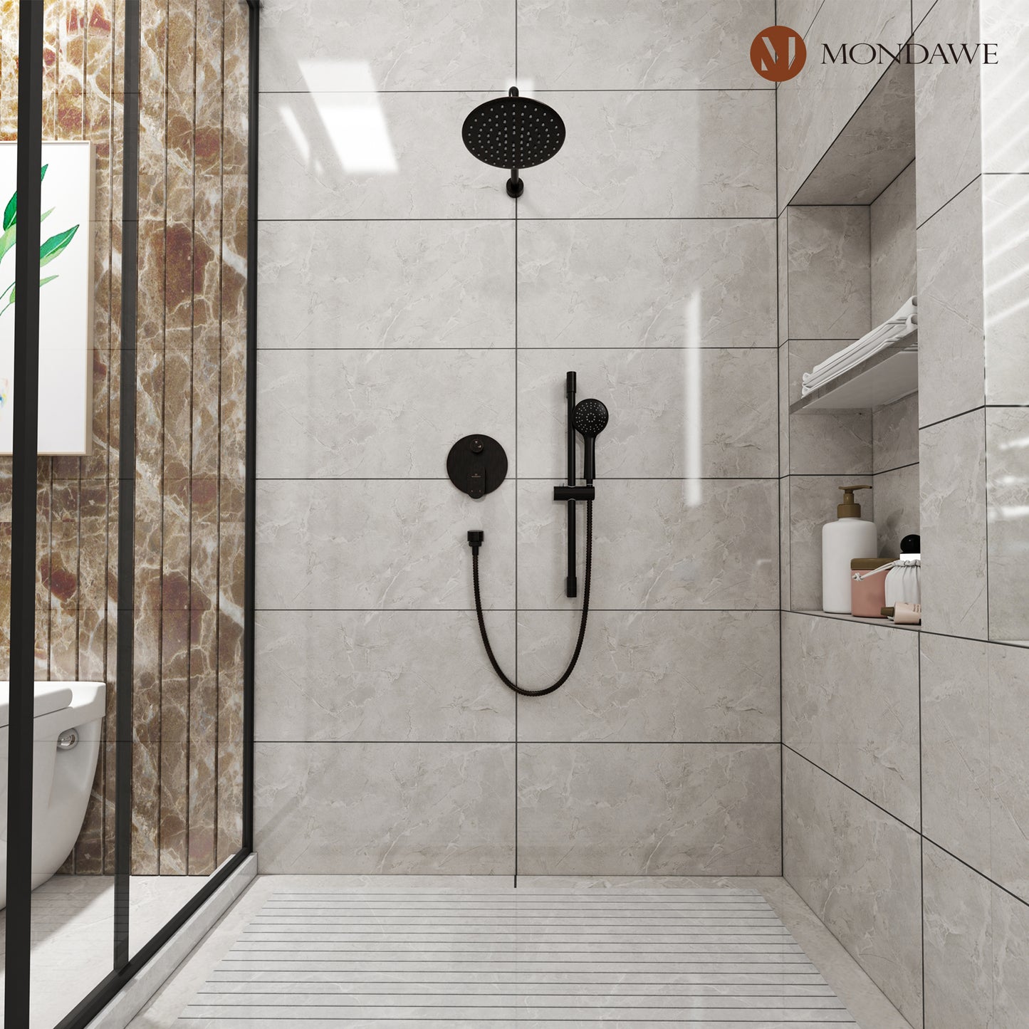 Mondawe Retro Series 2-Spray Patterns with 1.8 GPM 9 in. Rain Wall Mount Dual Shower Heads with Handheld and Spout in Brushed Nickel/ Black/ Bronze/Brushed Gold