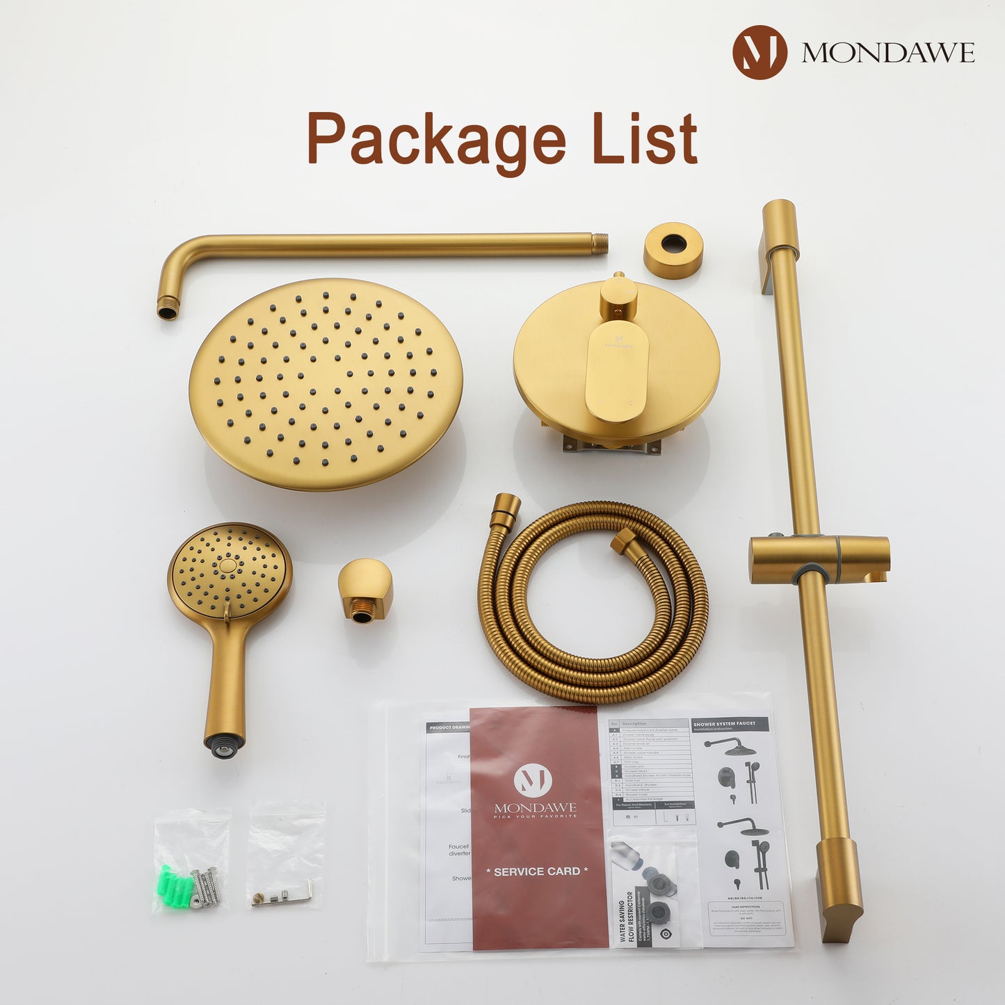 Mondawe Retro Series 2-Spray Patterns with 1.8 GPM 9 in. Rain Wall Mount Dual Shower Heads with Handheld and Spout in Brushed Nickel/ Black/ Bronze/Brushed Gold