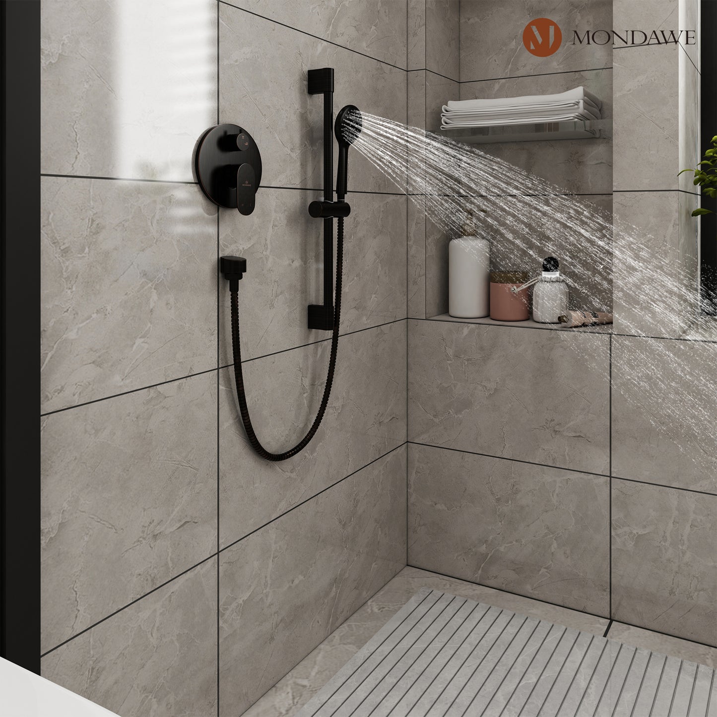 Mondawe Retro Series 2-Spray Patterns with 1.8 GPM 9 in. Rain Wall Mount Dual Shower Heads with Handheld and Spout in Brushed Nickel/ Black/ Bronze/Brushed Gold